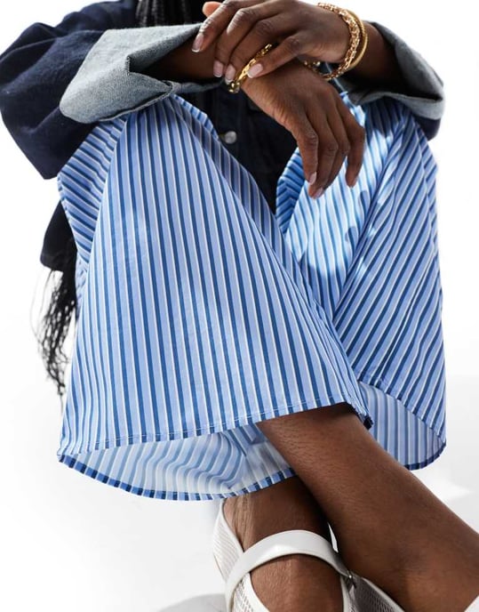 ASOS DESIGN bred ben bomullspoplinbyxor i blå rand - Image 2
