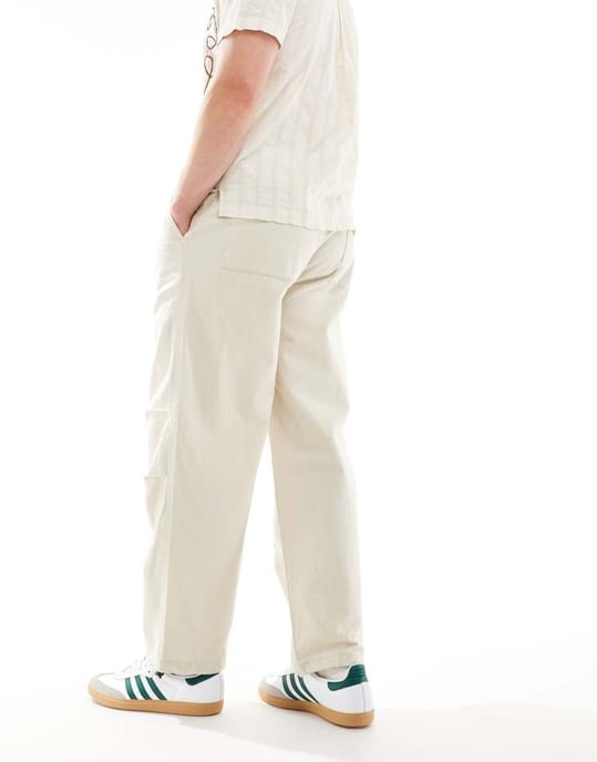 ONLY & SONS linneblandning baggy byxa med snoddar i sten - Image 3