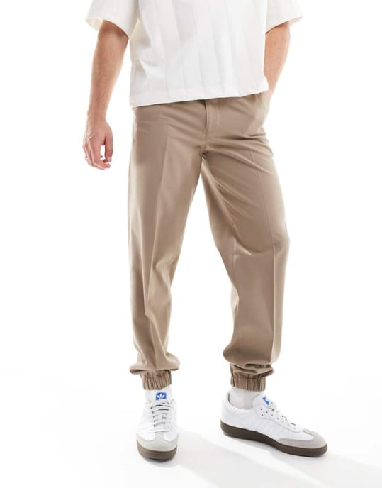 ASOS DESIGN smart raka joggers i stenfärg - Image 1
