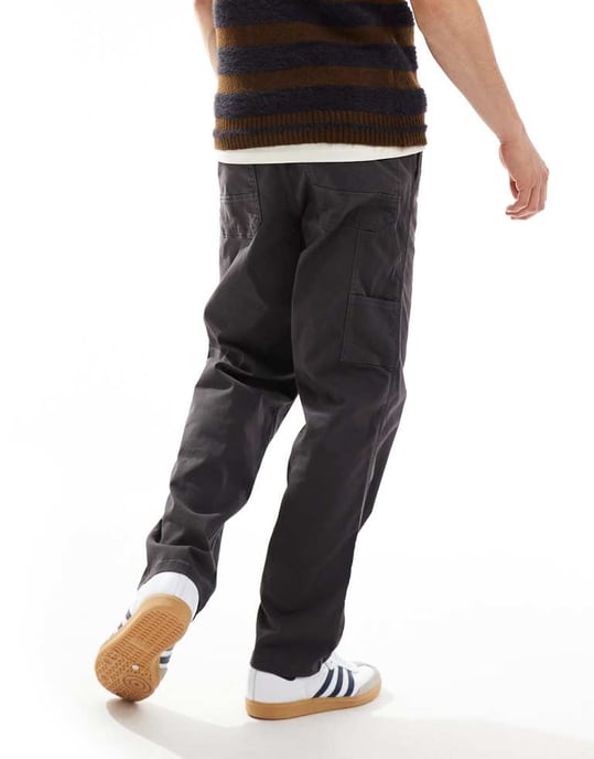 ONLY & SONS byx med elastisk midja i tapered stil i mörkgrått - Image 3