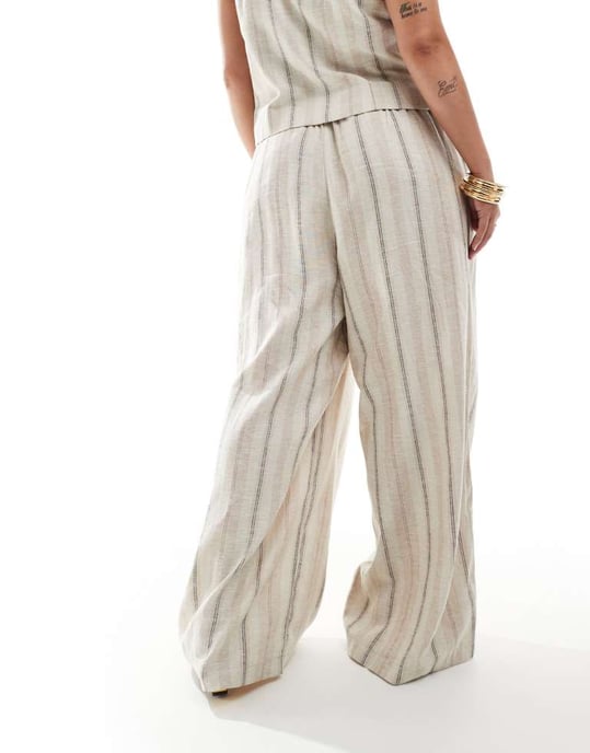 ASOS DESIGN Curve vida byxor i linne med solsängsränder co-ord - Image 3