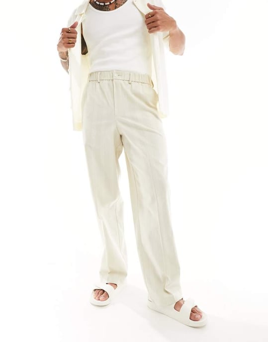 ASOS DESIGN smart linneblandning vida ben joggers i neutral rand - Image 4