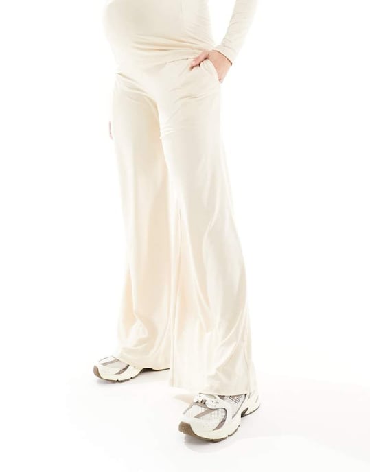 Mamalicious amningsbyxor med vida ben under magen i beige melange - Image 2