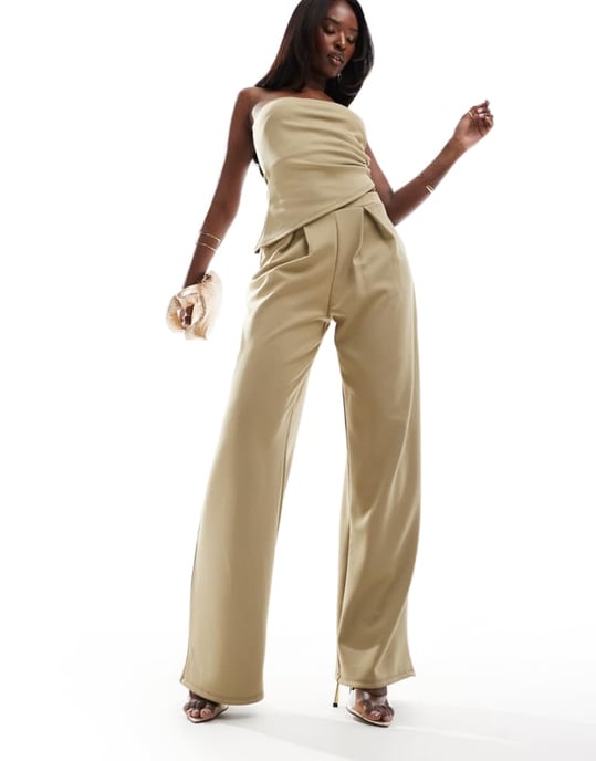 ASOS DESIGN koord vida benbyxor i khaki - Image 1