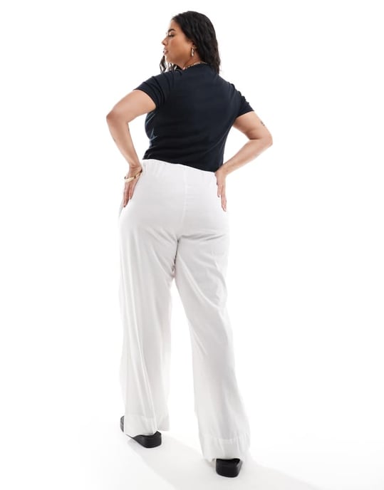 Vero Moda Curve midja med knytning vida byxor i vitt - Image 2