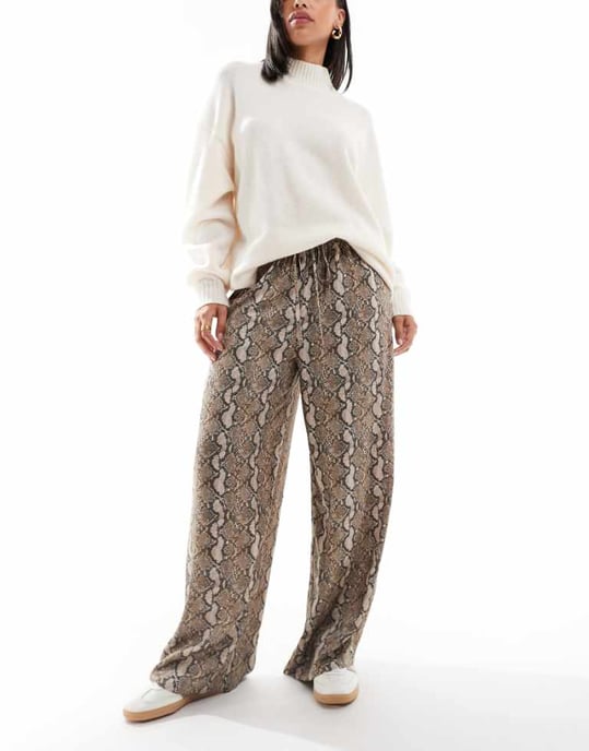 ASOS DESIGN satin pull on trouser in snake print - Image 1