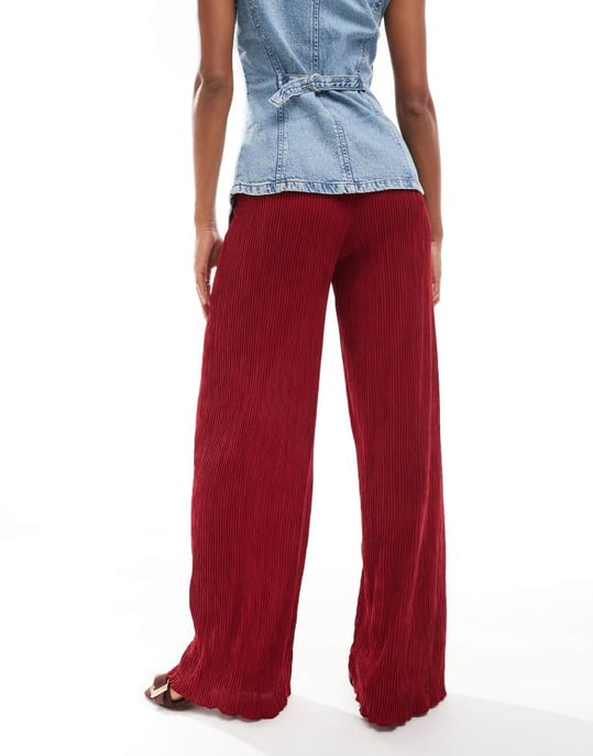 ASOS DESIGN plisserade vida byxor med resår i rött - Image 2