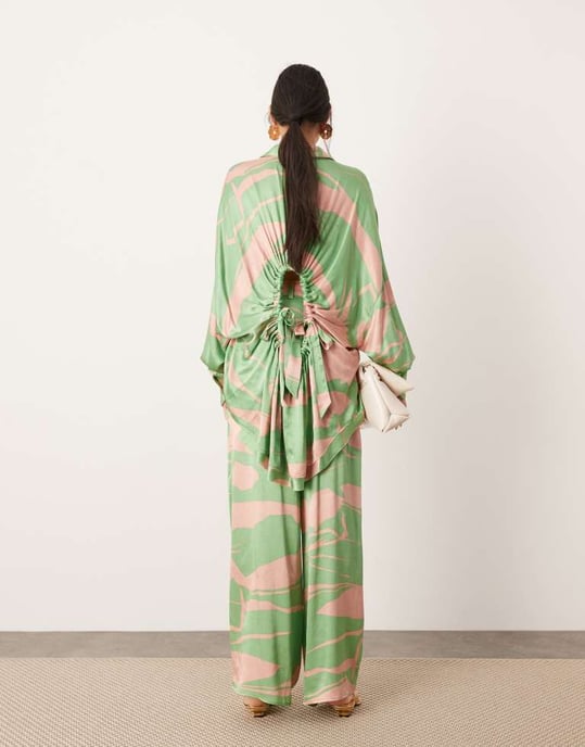ASOS EDITION oversized skräddarsydd vida byxor co-ord i grön och rosa tryck - Image 2