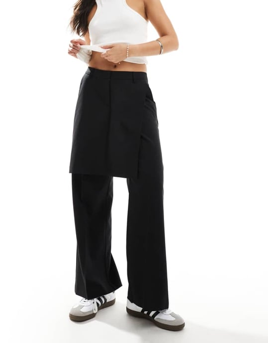 ASOS DESIGN skräddarsydd kjol över byxor i svart - Image 1