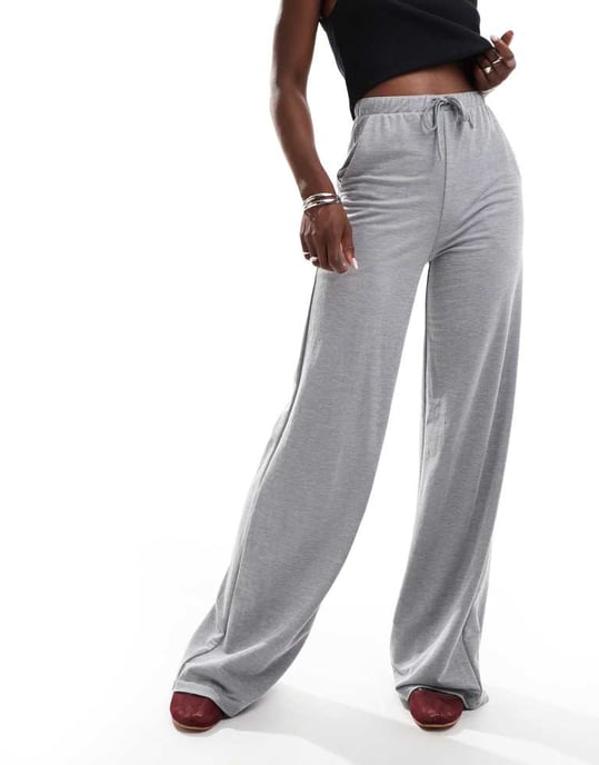 ASOS DESIGN linne-look vida byxor i kolgrå - Image 4