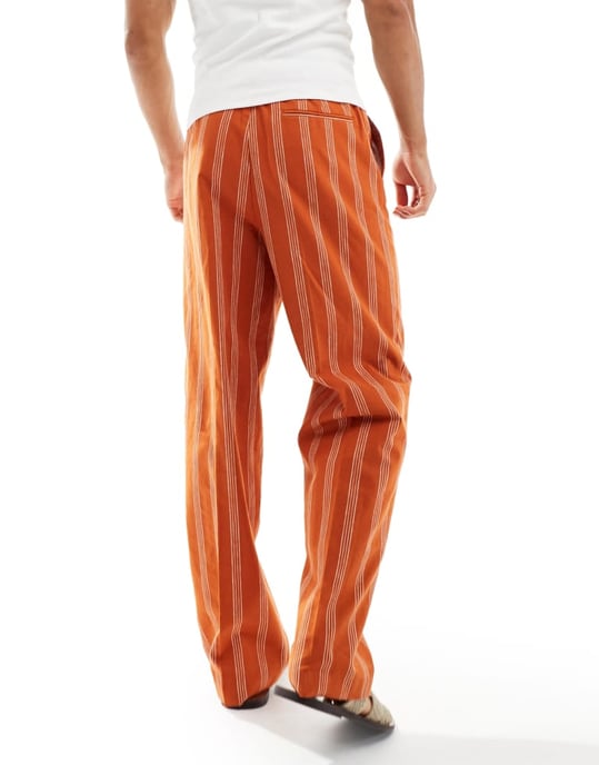 ASOS DESIGN smart linneblandning vida joggers i orange rand - Image 3