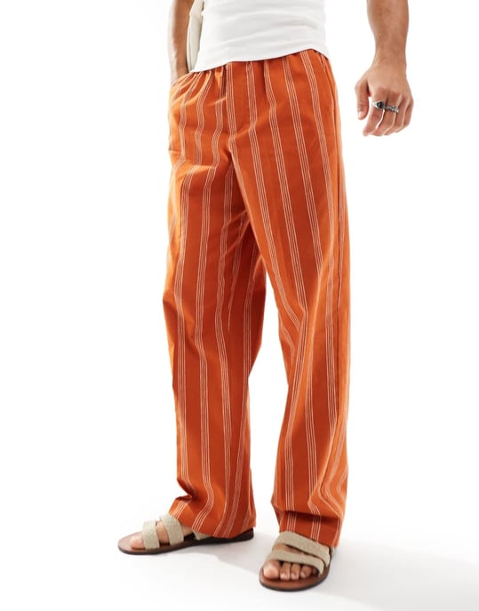 ASOS DESIGN smart linneblandning vida joggers i orange rand - Image 4