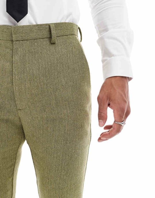 ASOS DESIGN smalullmix kostymbyxa i olivgrön korgvävtexture - Image 3