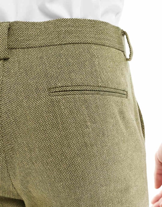 ASOS DESIGN smalullmix kostymbyxa i olivgrön korgvävtexture - Image 4