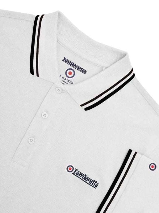Mens White Black Twin Tipped Polo Shirt - Image 2