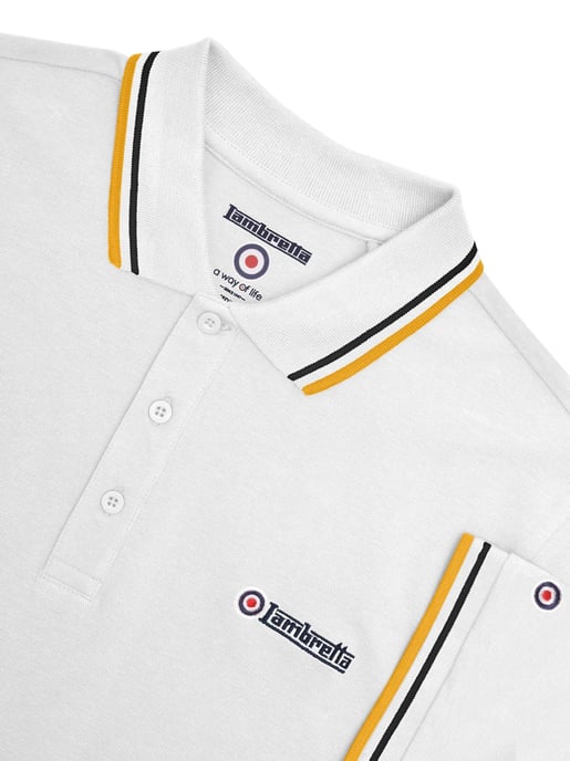 Mens White Black Gold Twin Tipped Polo Shirt - Image 2