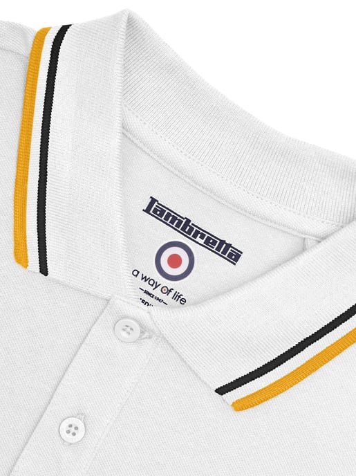 Mens White Black Gold Twin Tipped Polo Shirt - Image 4