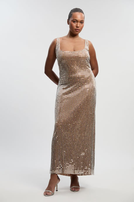 premium crystal embellished jersey midi dress Plus Size Light Blue Ombre