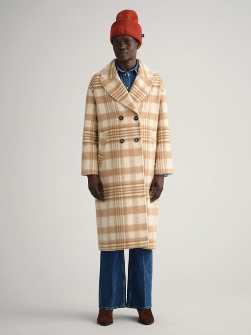Womens Light Beige Melange Checked Overcoat - Image 1