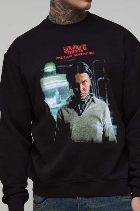 Tall Oversized Stranger Things License Printed Sweatshirt - Image 1