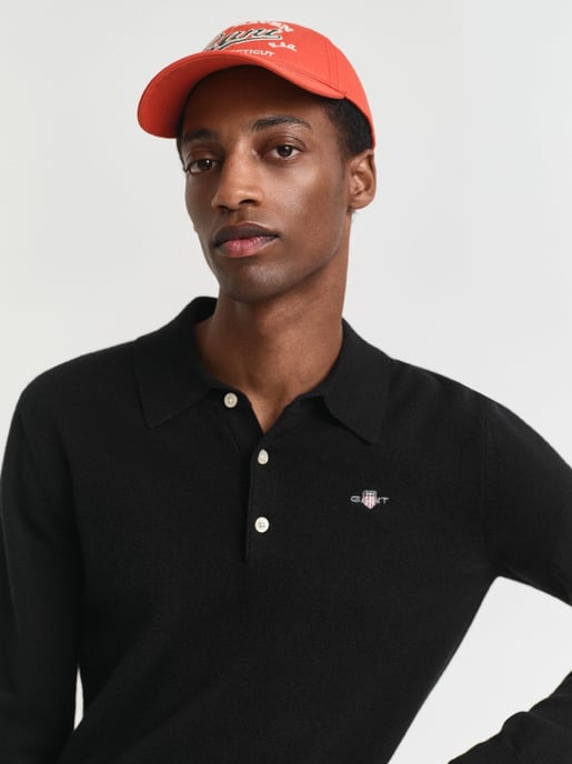 Mens Black Superfine Lambswool Polo Sweater - Image 2