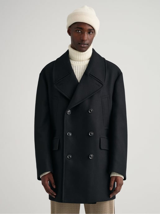 Mens Ebony Black Oversized Wool Peacoat - Image 1