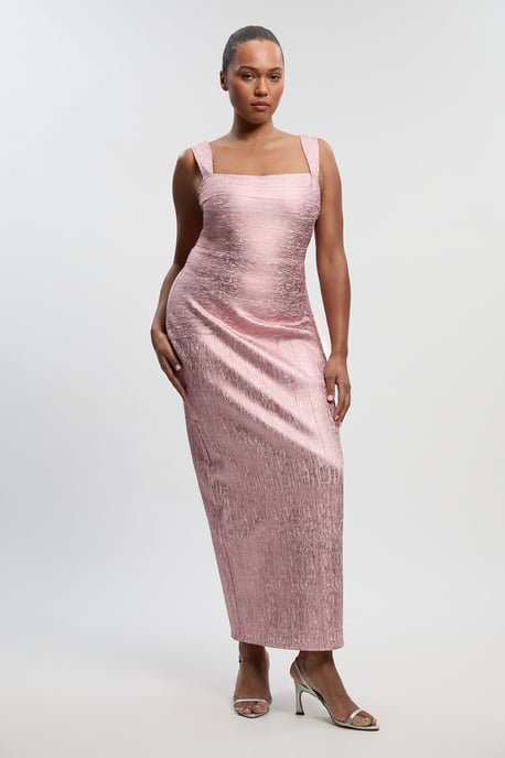 Plus Size Foil Metallic Figure Form Strappy Knit Maxi Dress - Image 2
