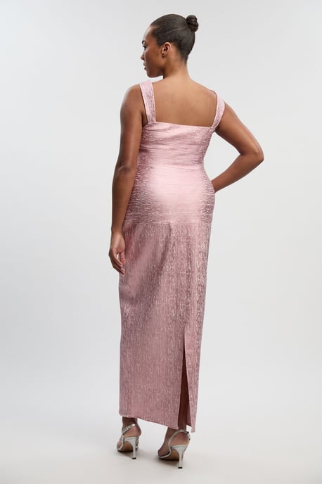 Plus Size Foil Metallic Figure Form Strappy Knit Maxi Dress - Image 4