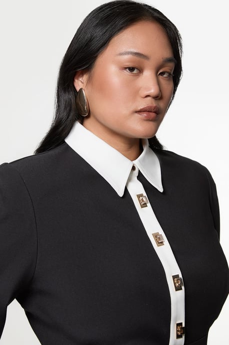 Plus Size Techno Cotton Woven Maxi Dress With Contrast Placket - Image 1