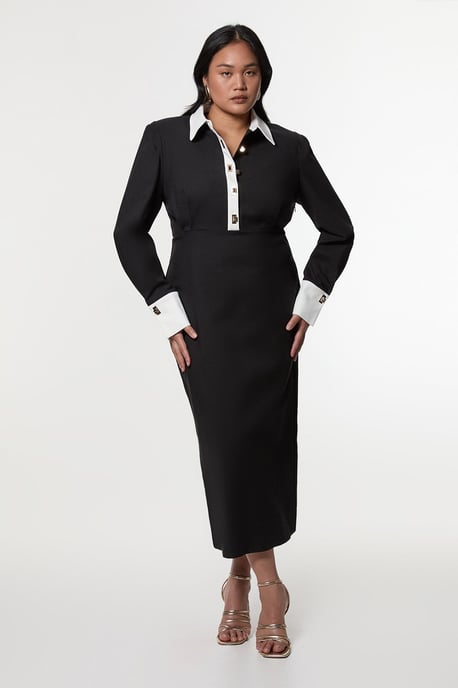 Plus Size Techno Cotton Woven Maxi Dress With Contrast Placket - Image 2
