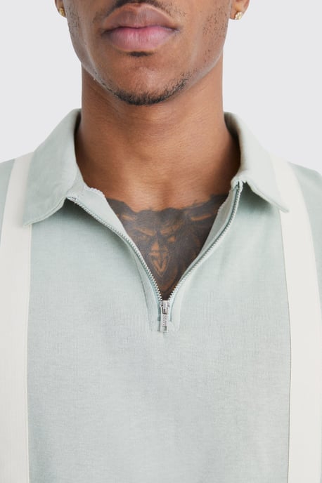 Slim Panelled Zip Neck Interlock Polo - Image 3