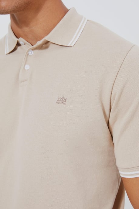 Regular Fit Crown Embroidered Tipped Pique Polo - Image 3