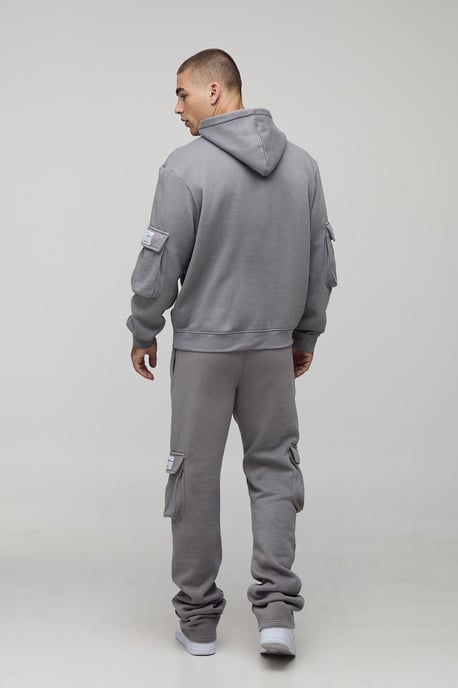 Super Stacked Woven Tab Cargo Hooded Tracksuit - Image 2