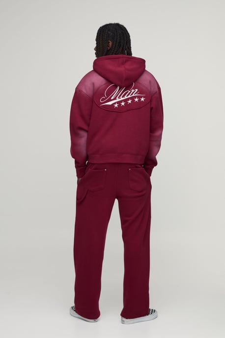 Oversized Boxy Western Washed Applique Stud Detail Hooded Tracksuit - Image 2