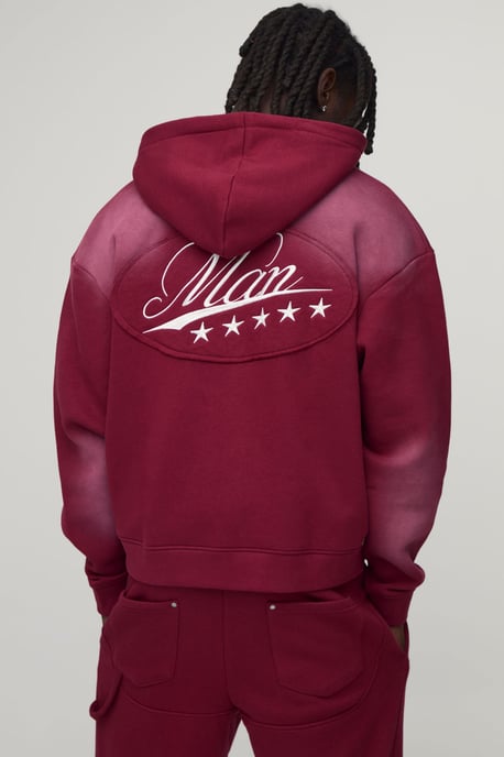 Oversized Boxy Western Washed Applique Stud Detail Hooded Tracksuit - Image 3