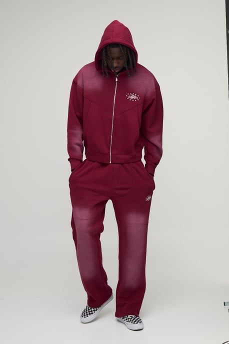 Oversized Boxy Western Washed Applique Stud Detail Hooded Tracksuit - Image 4