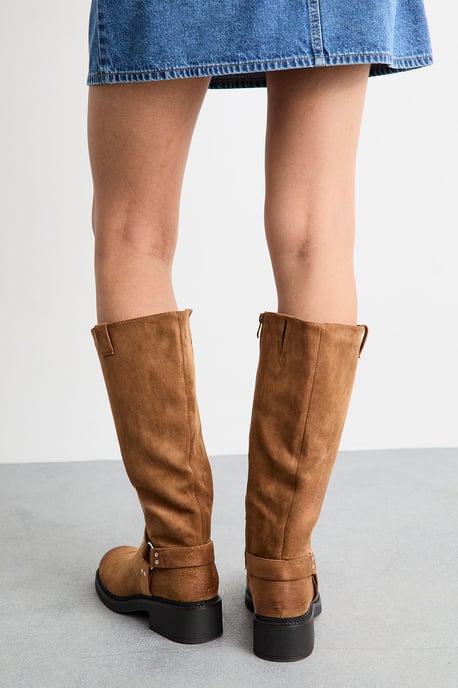 Faith: Bia Faux Suede Knee High Biker Boots - Image 3