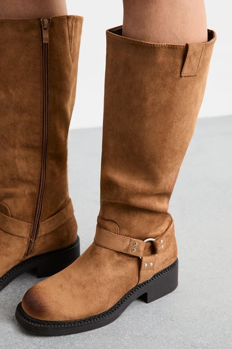 Faith: Bia Faux Suede Knee High Biker Boots - Image 4