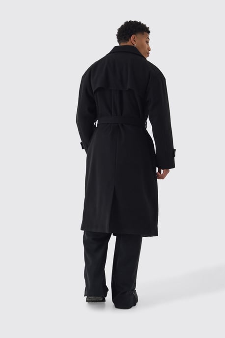 Oversized Double Breasted Trench Overcoat In Black - Image 2
