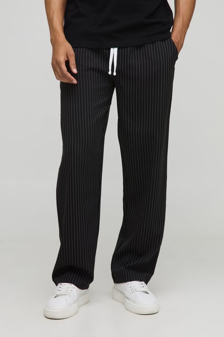 Elasticated Waistband Relaxed Pinstripe Casual Trousers - Image 1