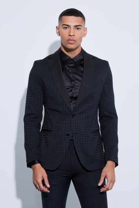 Tonal Houndstooth Single Breasted Jacket - Image 1