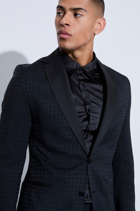 Tonal Houndstooth Single Breasted Jacket - Image 3
