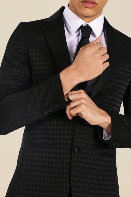 Tonal Houndstooth Single Breasted Jacket - Image 4