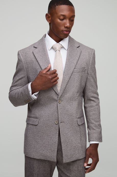 Straight Fit Herringbone Suit Jacket - Image 1