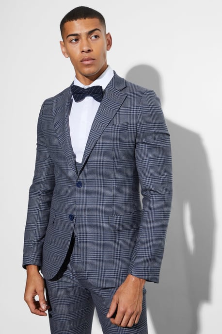 Skinny Fit Single Breasted Checked Blazer - Image 1