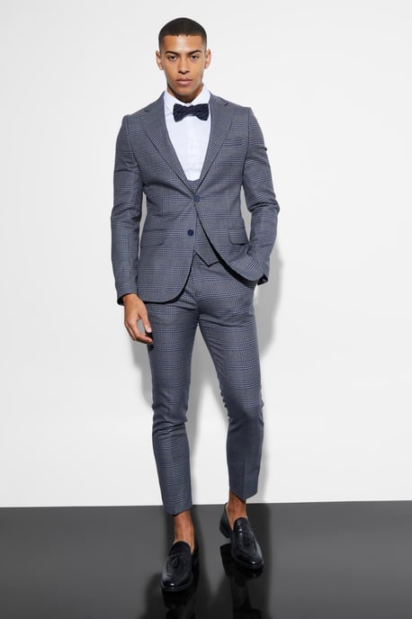 Skinny Fit Single Breasted Checked Blazer - Image 4