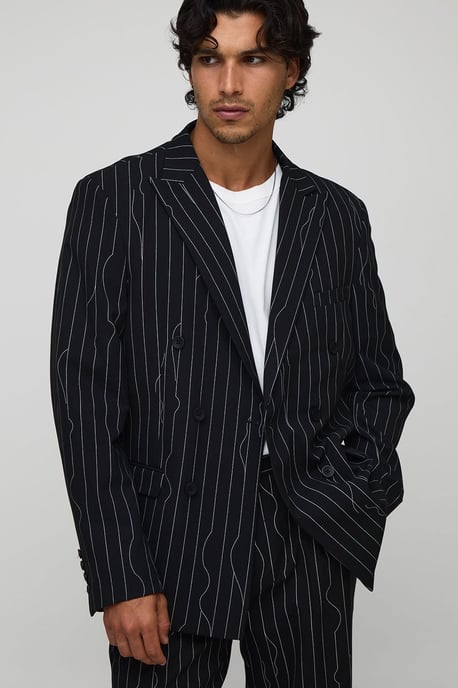 Oversized Warped Pinstripe Blazer - Image 1