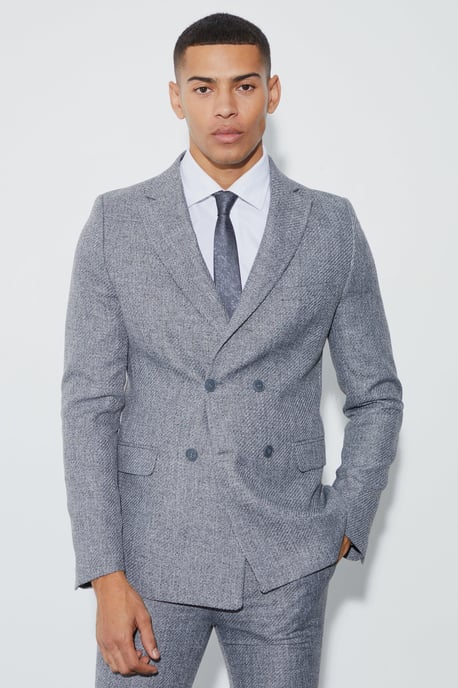 Skinny Fit Double Breasted Boucle Blazer - Image 1