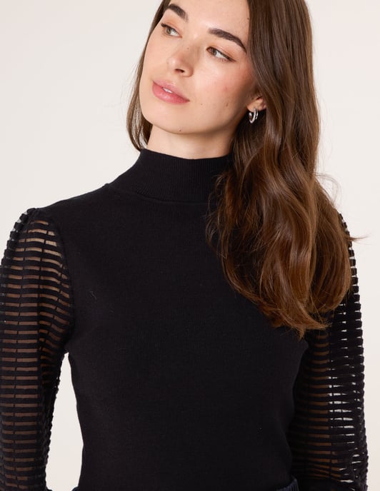 Semi-Sheer Mesh Panel Long Sleeve Jumper - Image 3