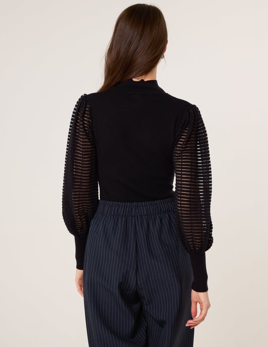 Semi-Sheer Mesh Panel Long Sleeve Jumper - Image 4